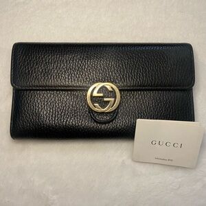 Gucci Interlocking GG Black Leather Long Wallet